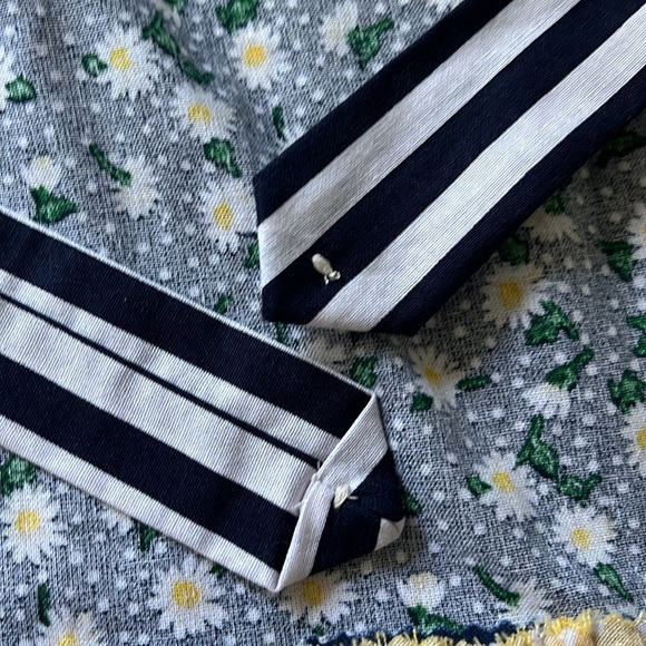 half apron blue white yellow floral daisy stripes polka dot pocket - Picture 6 of 6